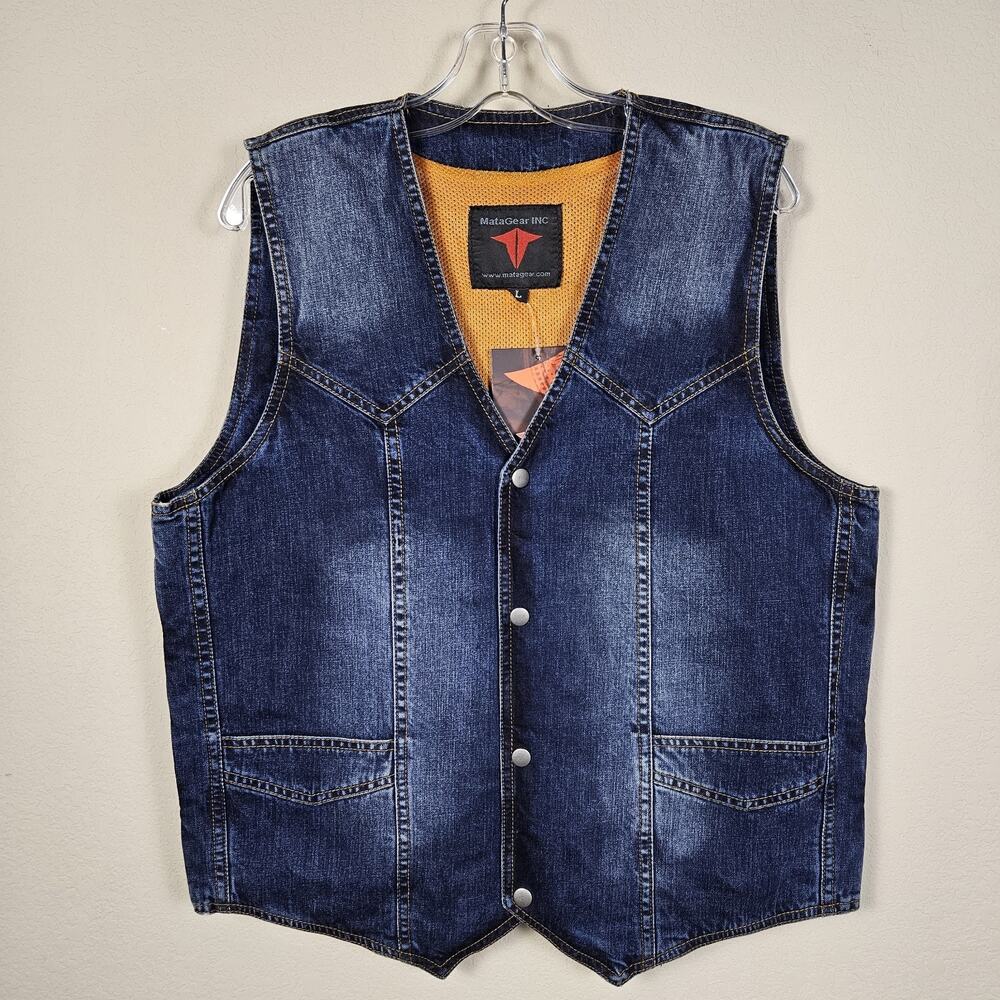 Concealed Carry Denim Vest Mens L Western Biker Snap Front Motorcycle Metagear